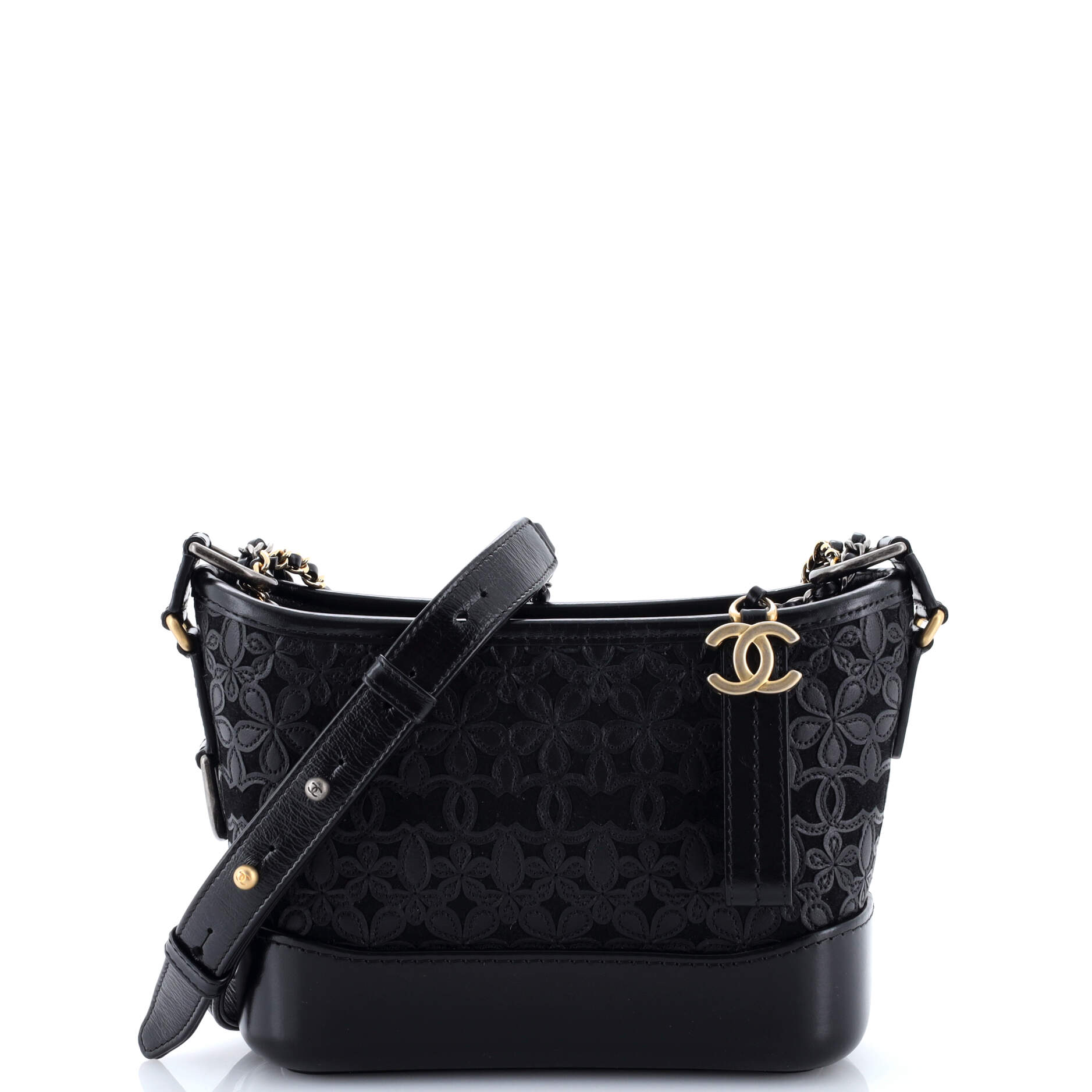 Gabrielle Hobo with Logo Handle Laser Cut Calfskin and Wool Felt Small