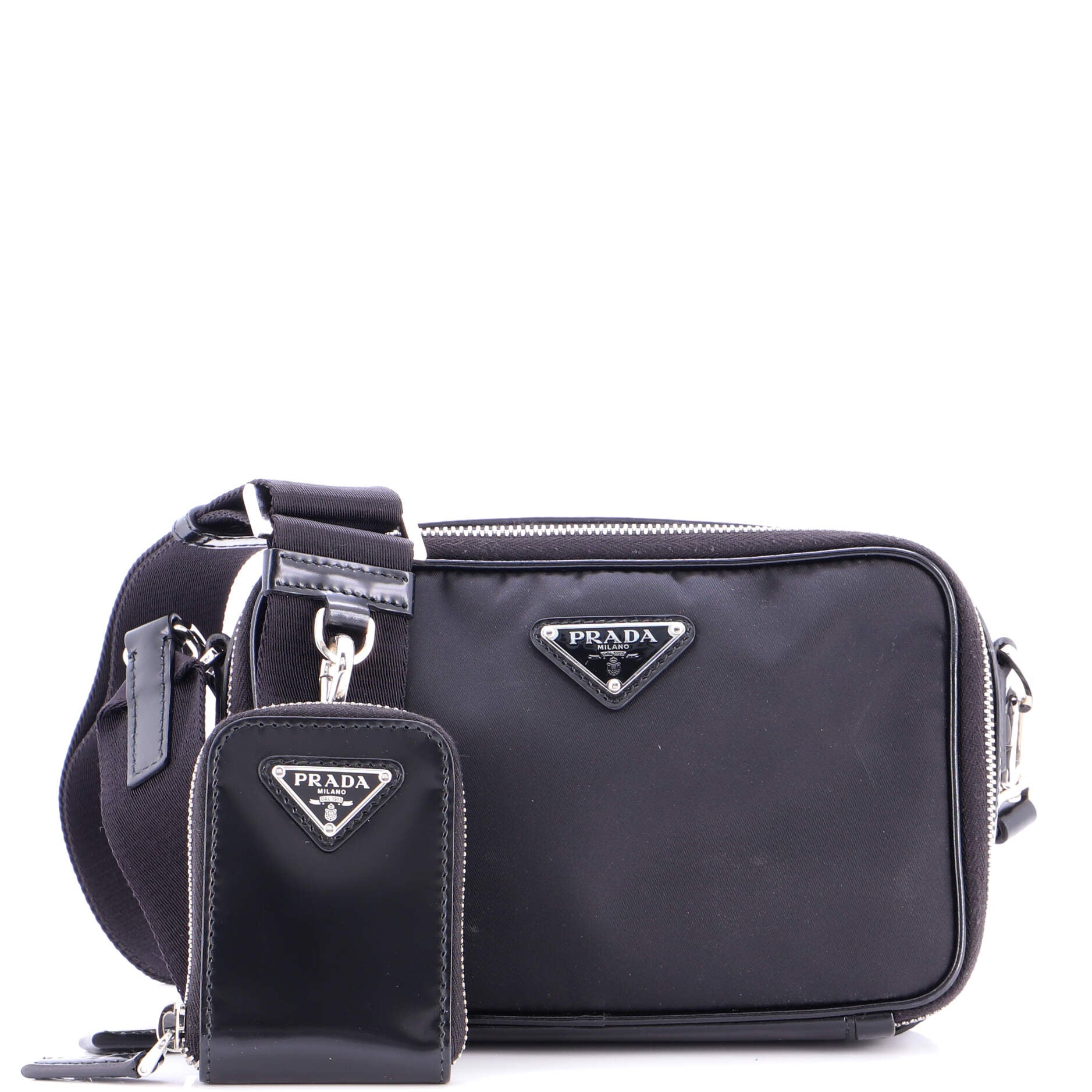 Brique Camera Crossbody Bag Tessuto and Spazzolato Leather Small