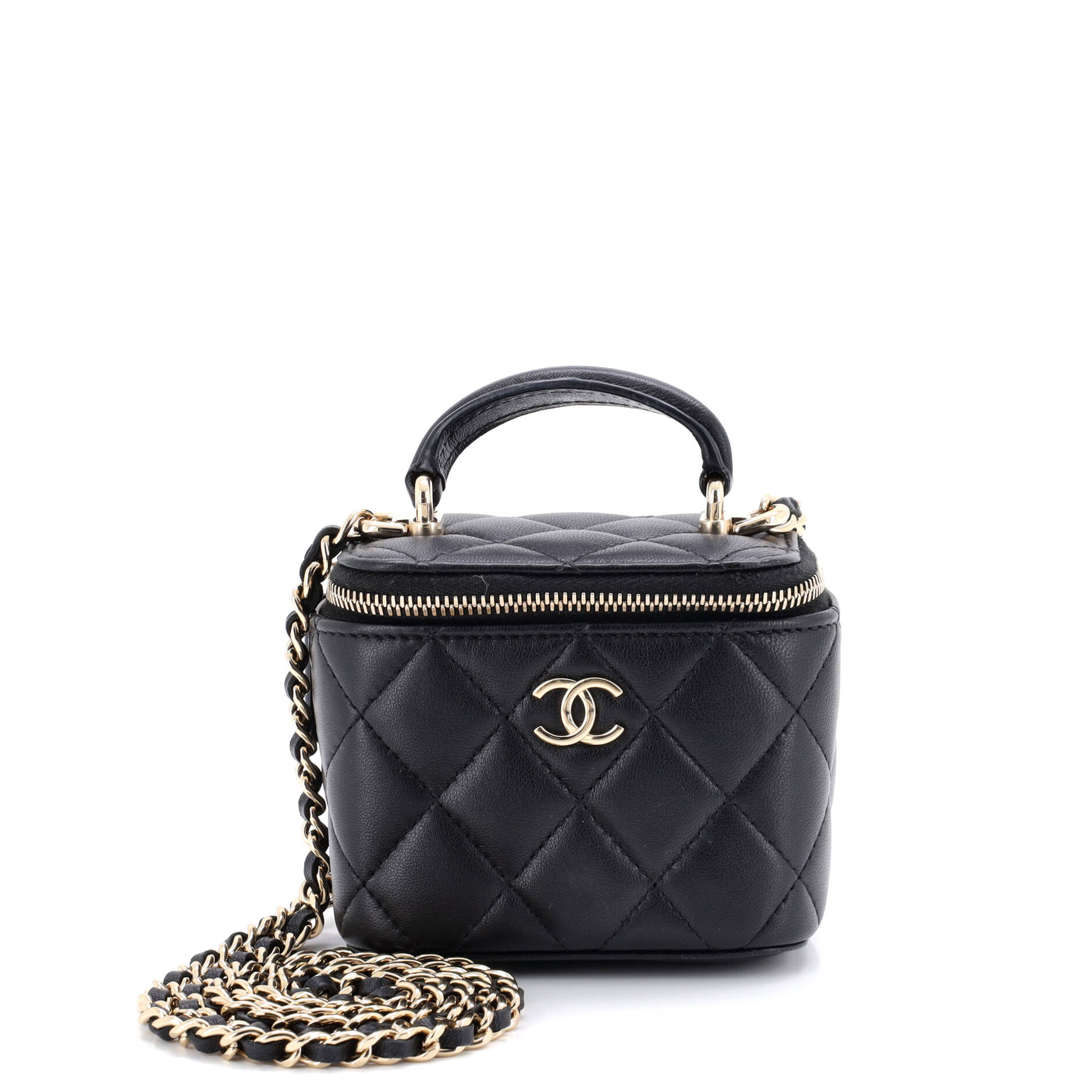 Classic Top Handle Vanity Case with Chain Quilted Lambskin Mini