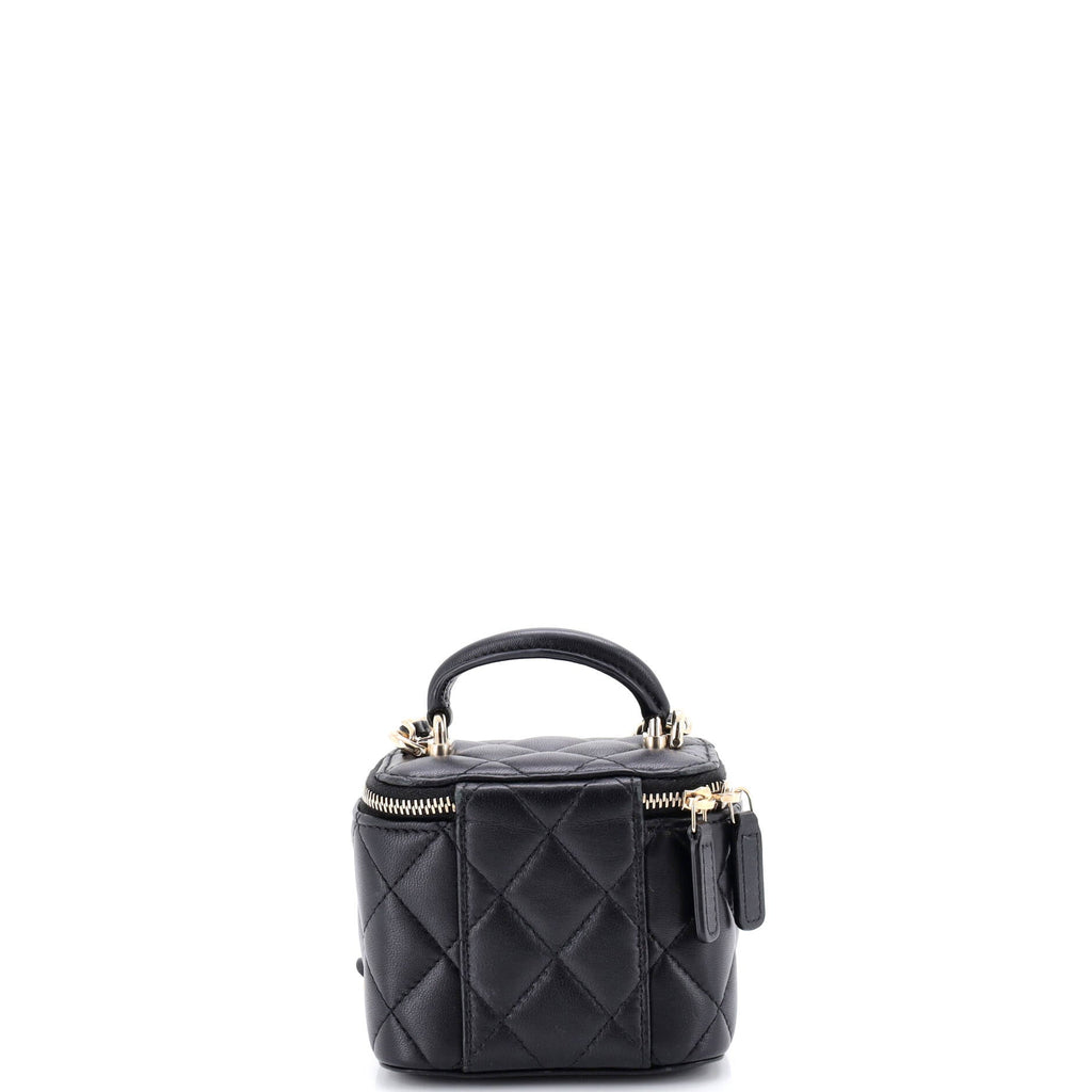 Classic Top Handle Vanity Case with Chain Quilted Lambskin Mini
