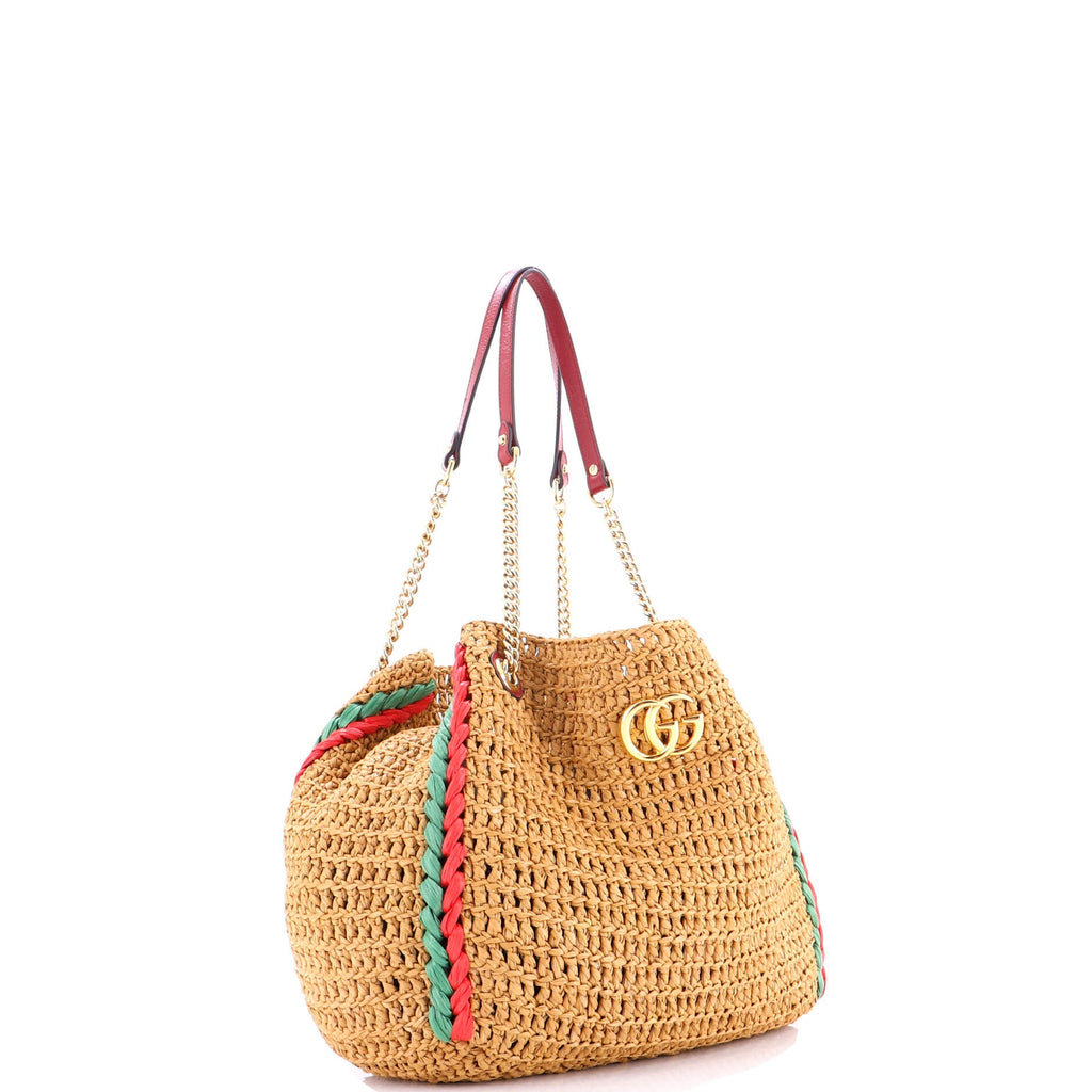 GG Marmont Chain Tote Raffia Large