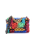19 Flap Bag Quilted Graffiti Print Fabric Medium