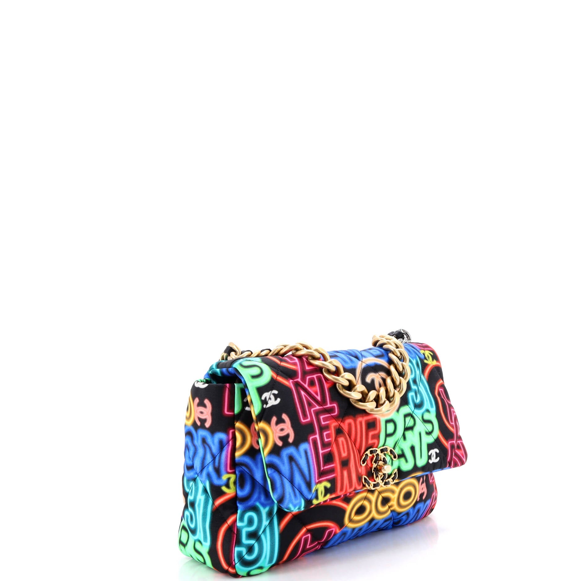 19 Flap Bag Quilted Graffiti Print Fabric Medium