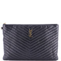 Classic Monogram Wristlet Pouch Matelasse Chevron Leather Large