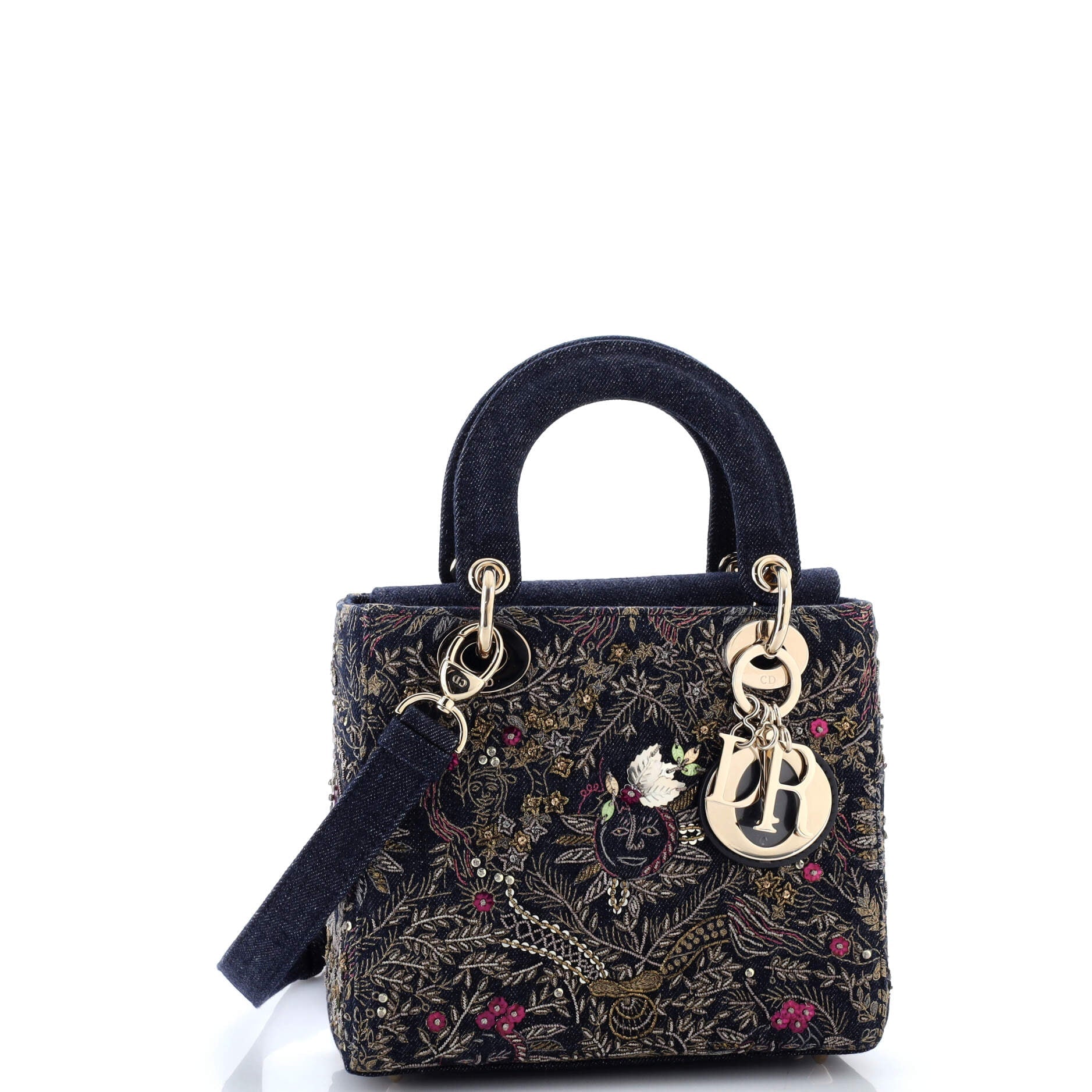 Lady Dior Bag Embroidered Denim Small