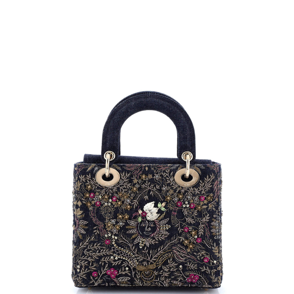Lady Dior Bag Embroidered Denim Small