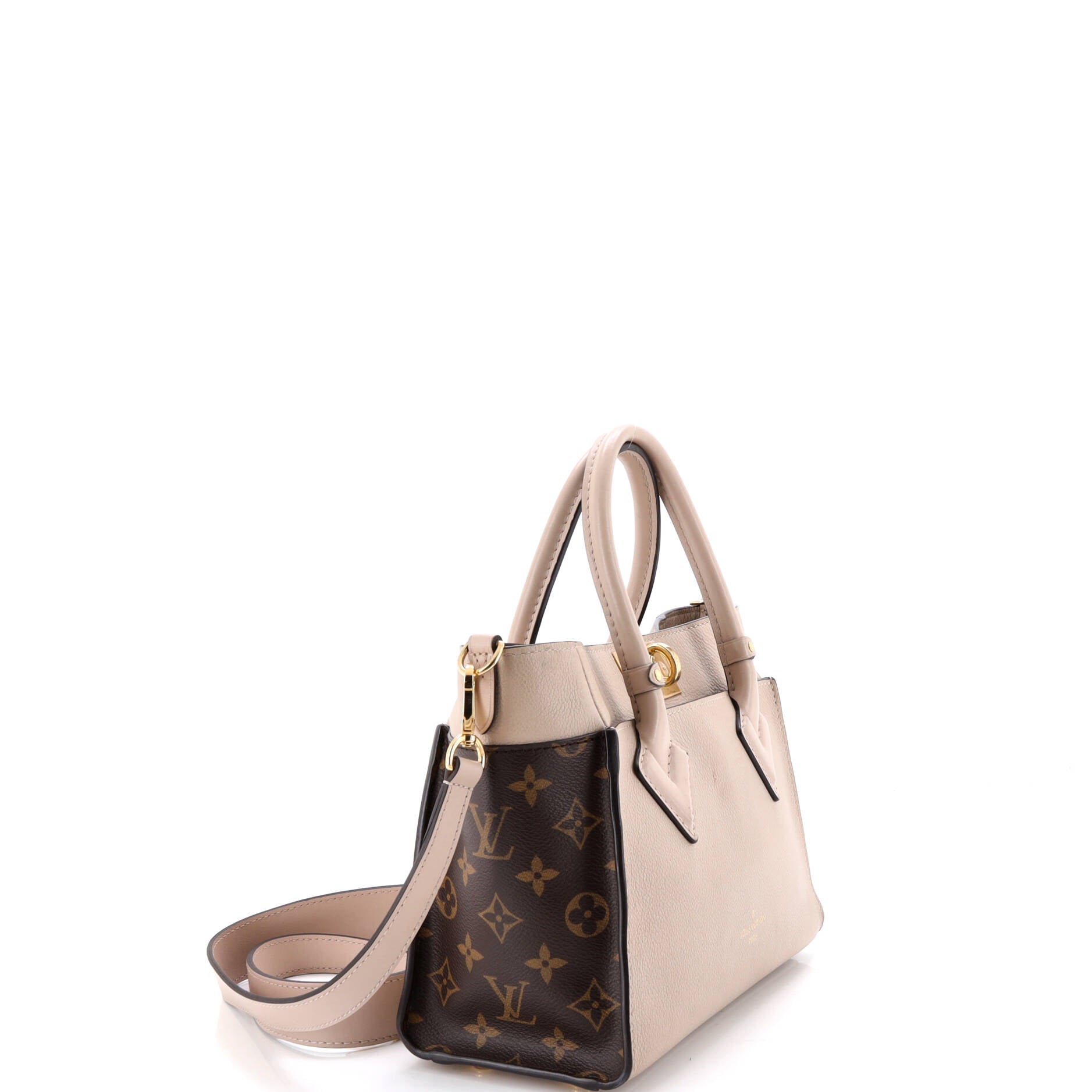 On My Side Tote Leather with Monogram Canvas PM