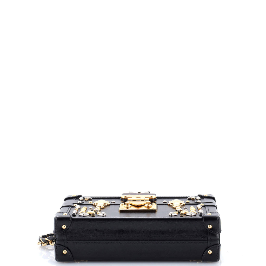 Petite Malle Handbag Studded Taiga Leather and Monogram Canvas