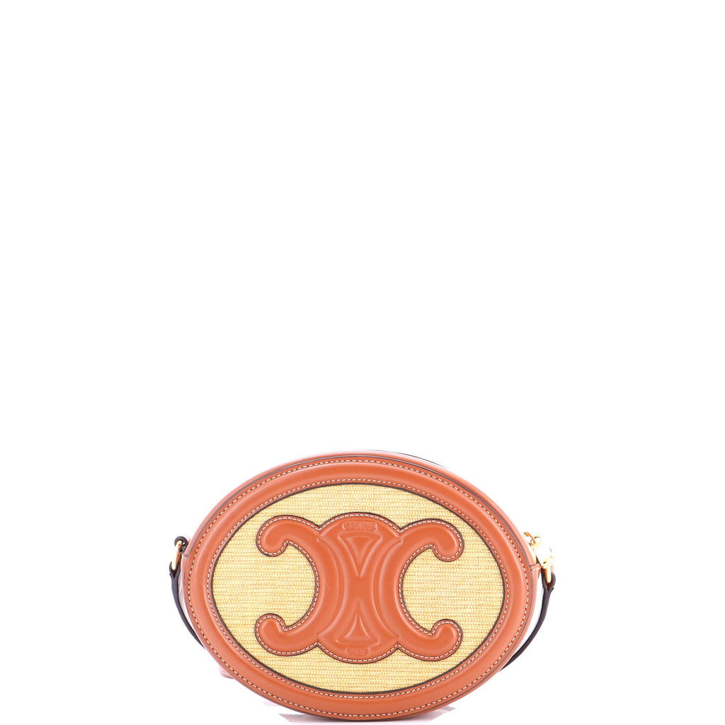 Triomphe Oval Crossbody Bag Straw and Leather
