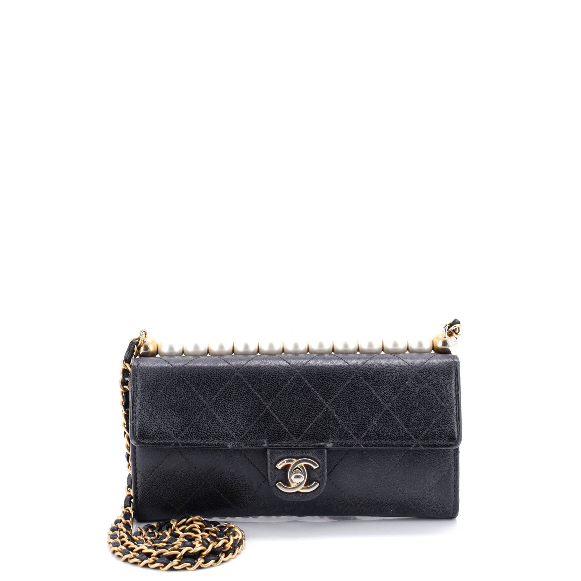 Chic Pearls Clutch with Chain Quilted Goatskin
