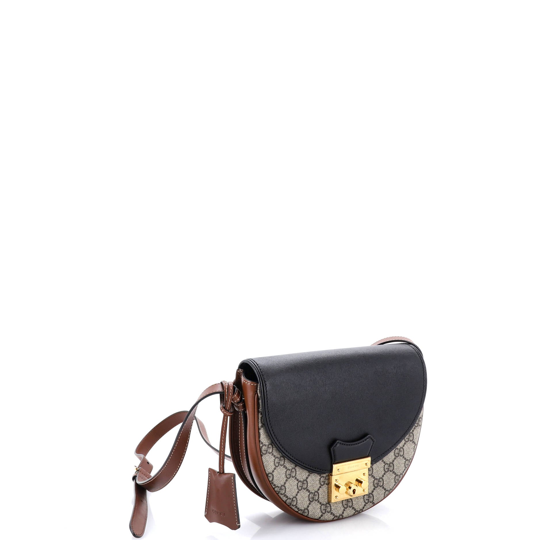 Padlock Saddle Shoulder Bag GG Coated Canvas and Leather Small