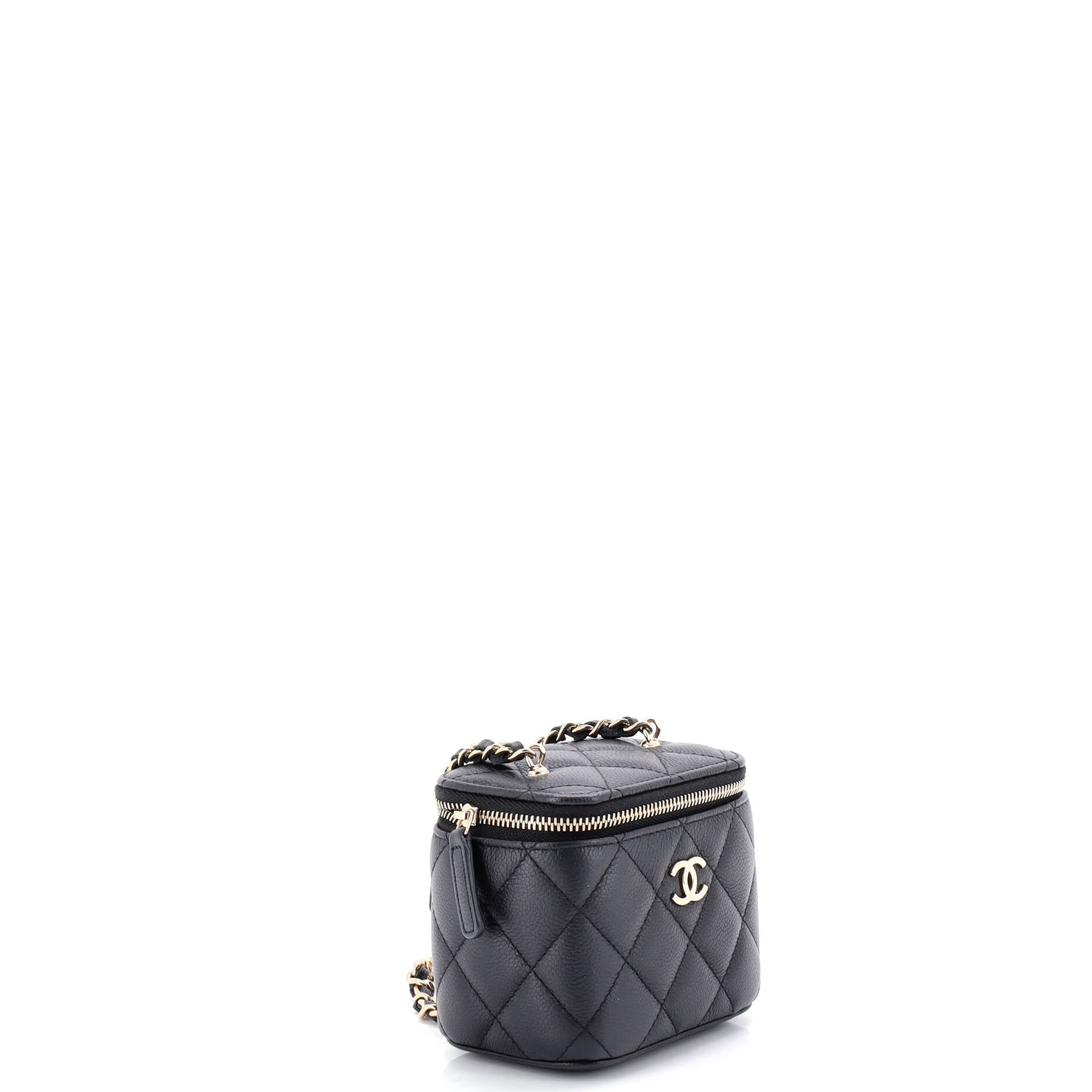 Tiny CC Link Vanity Case with Chain Quilted Caviar Mini