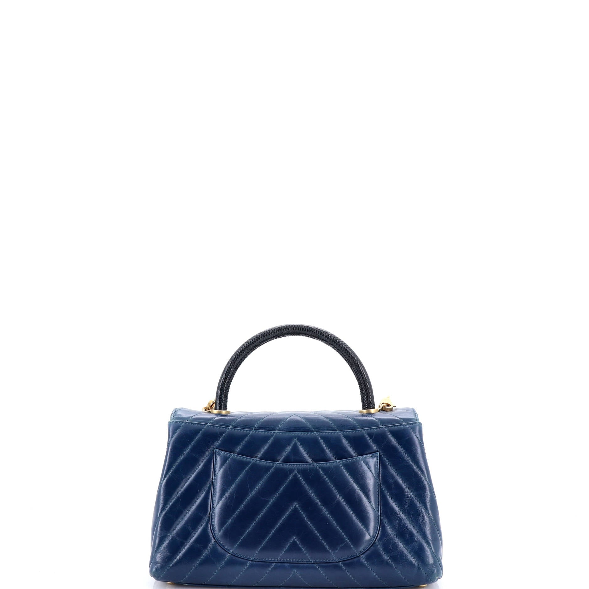 Coco Top Handle Bag Chevron Calfskin with Lizard Small