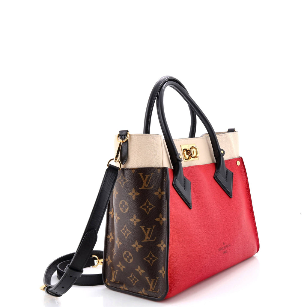 On My Side Tote Leather with Monogram Canvas MM