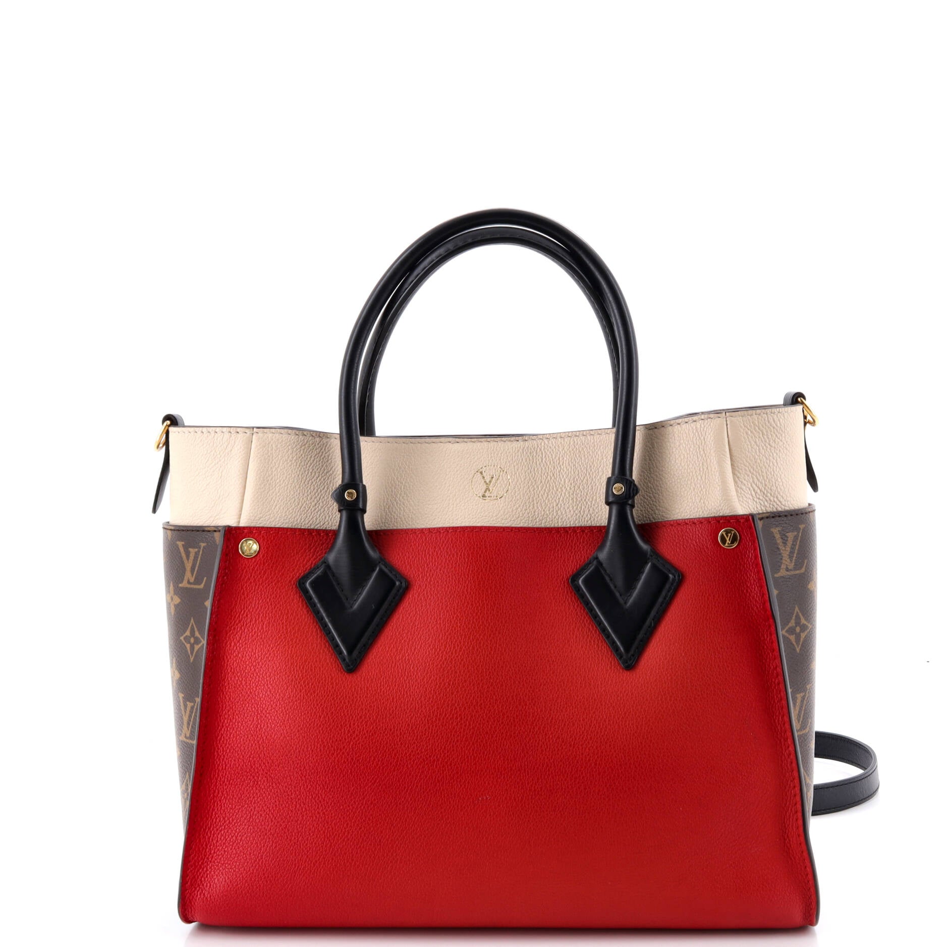 On My Side Tote Leather with Monogram Canvas MM