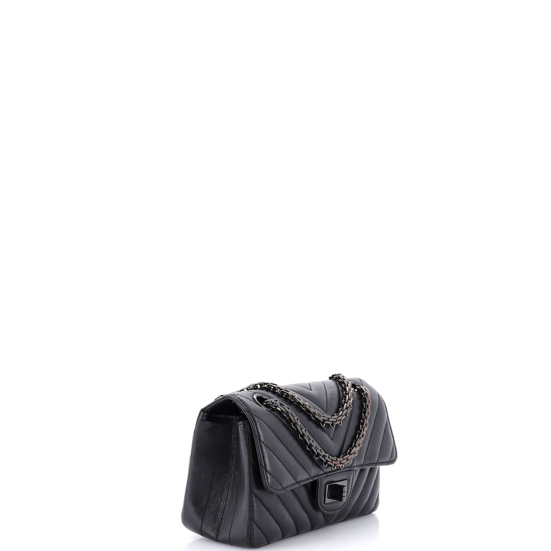So Black Reissue 2.55 Flap Bag Chevron Aged Calfskin Mini