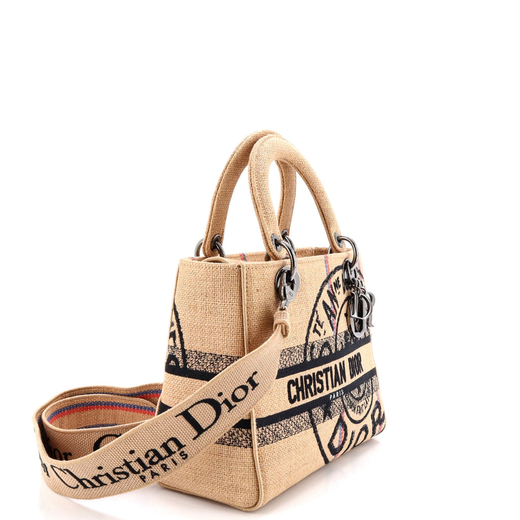 Lady D-Lite Bag Embroidered Jute Canvas Medium