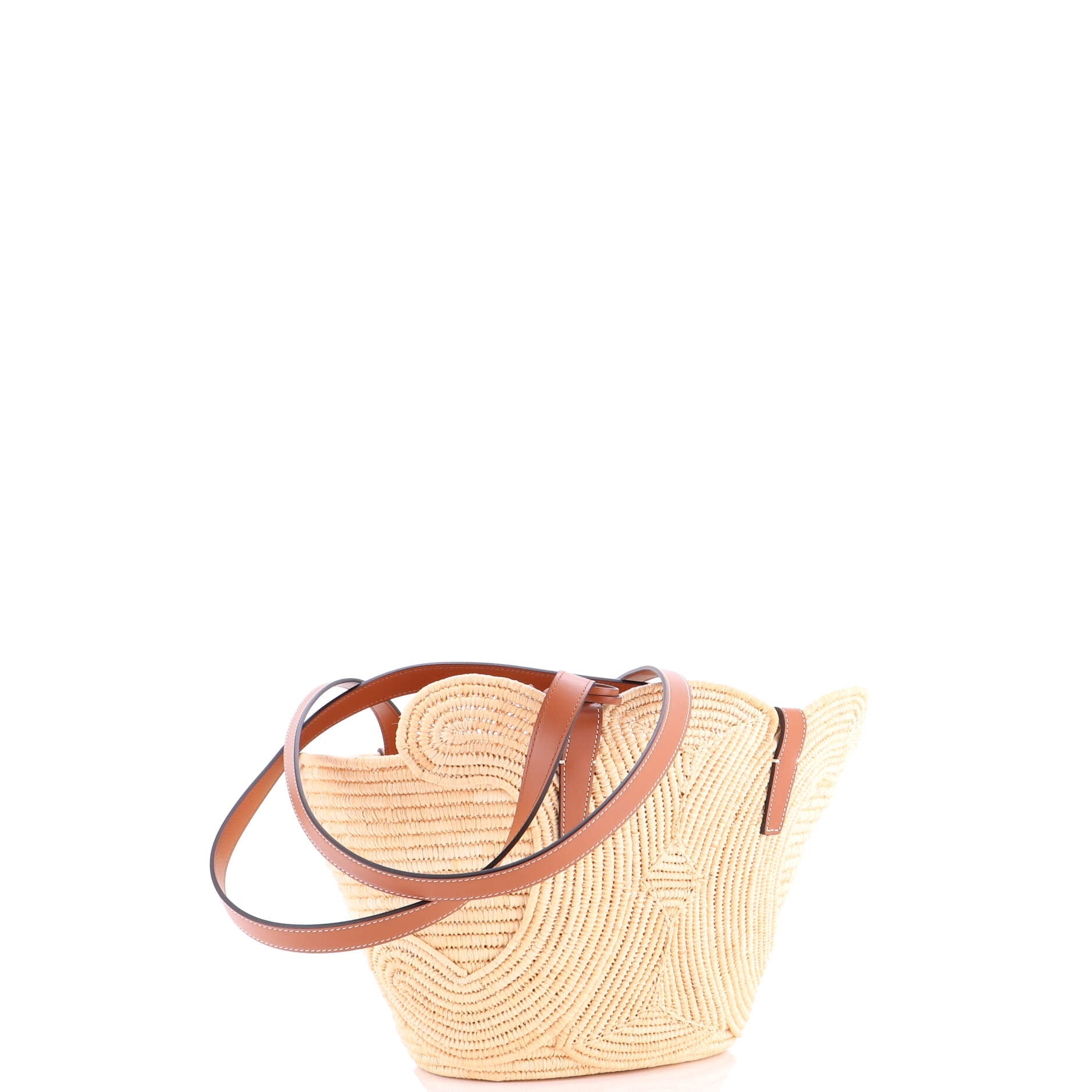 Triomphe Basket Shoulder Bag Braided Raffia and Leather Small