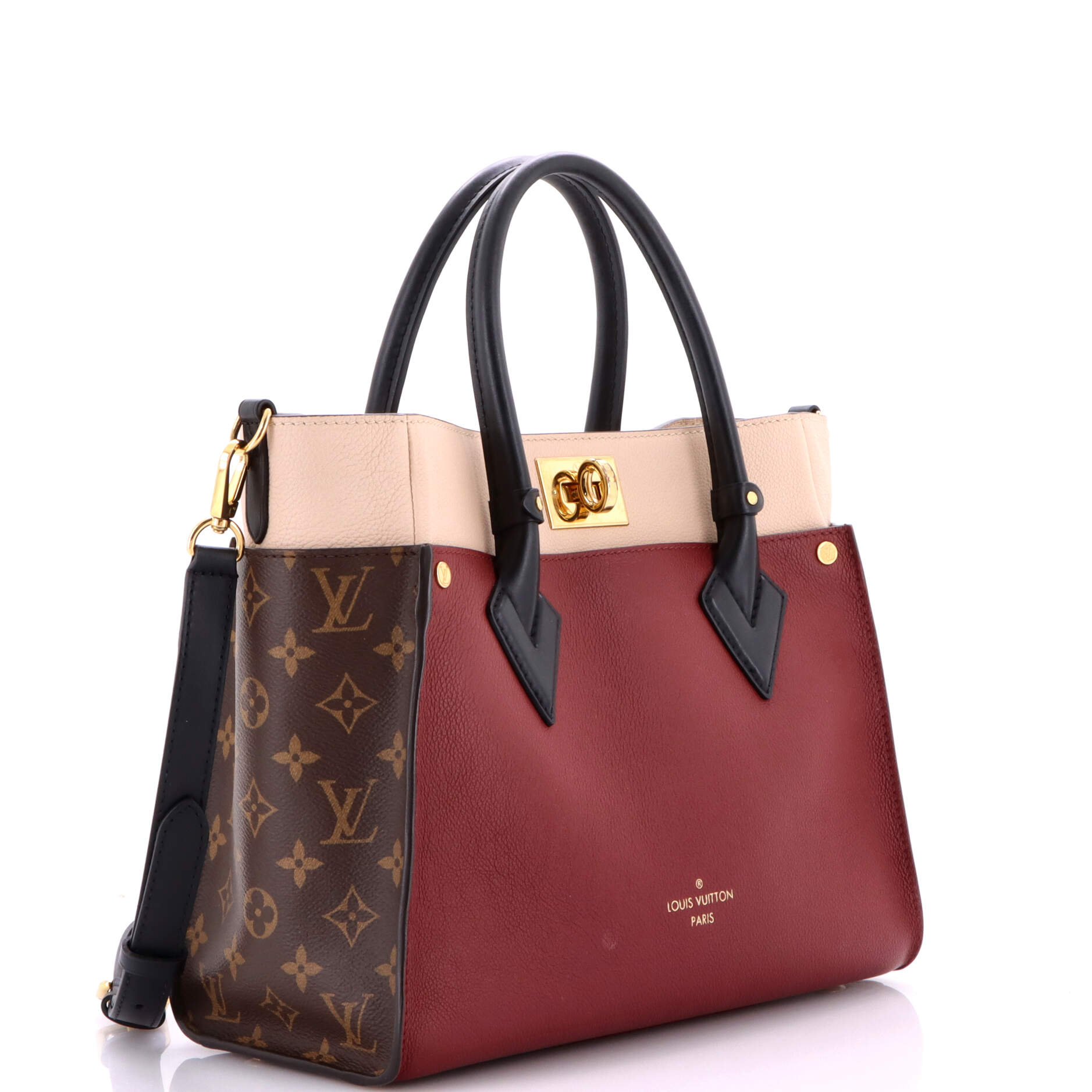 On My Side Tote Leather with Monogram Canvas MM