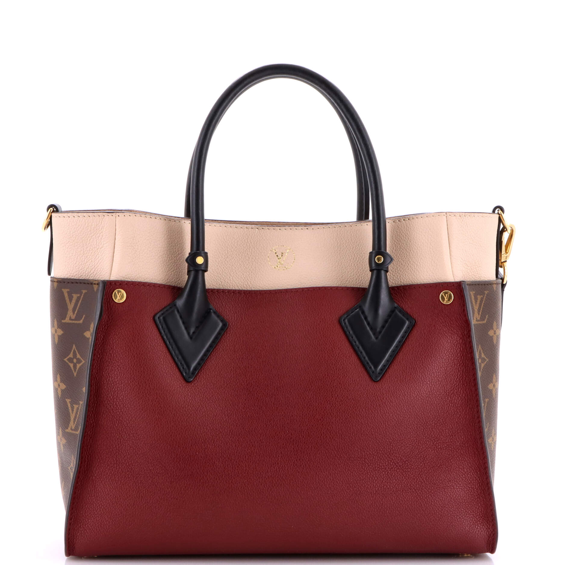 On My Side Tote Leather with Monogram Canvas MM