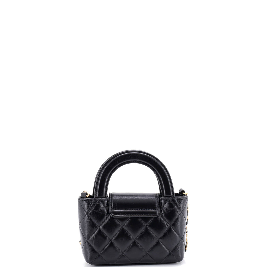Kelly Top Handle Shopping Bag Quilted Shiny Aged Calfskin Nano