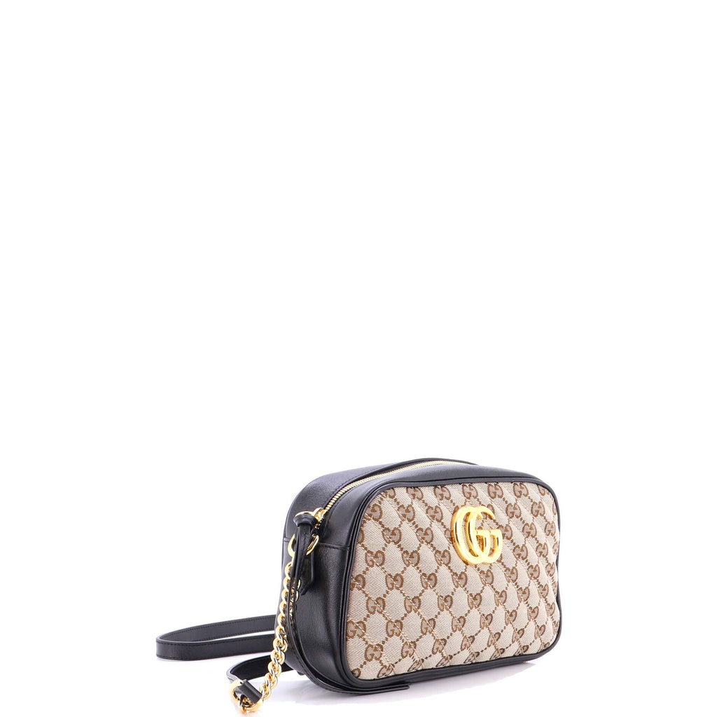 GG Marmont Shoulder Bag Diagonal Quilted GG Canvas with Leather Small