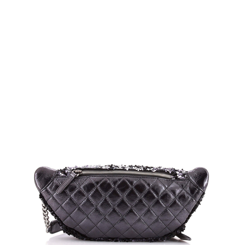 CC Charm Zip Waist Bag Sequins and Quilted Lambskin