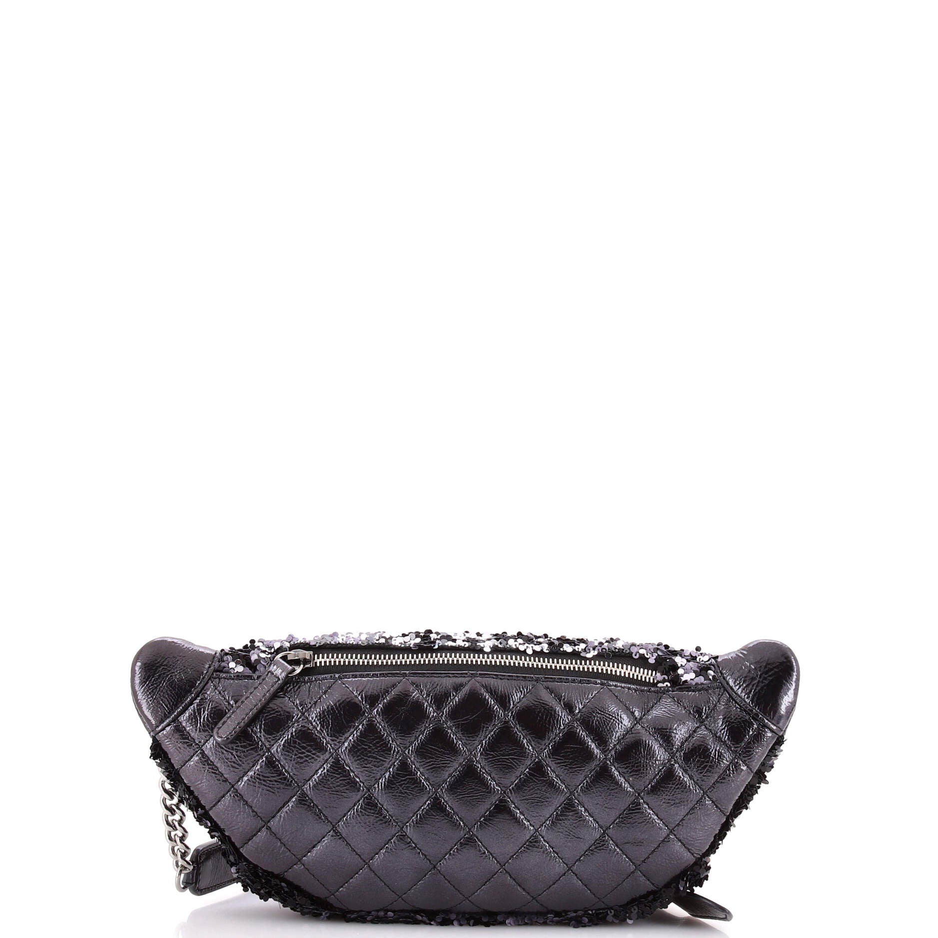CC Charm Zip Waist Bag Sequins and Quilted Lambskin
