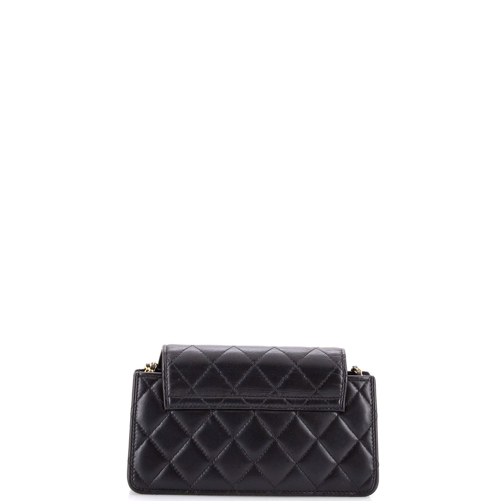 CC Accordion Round Flap Phone Holder Quilted Lambskin