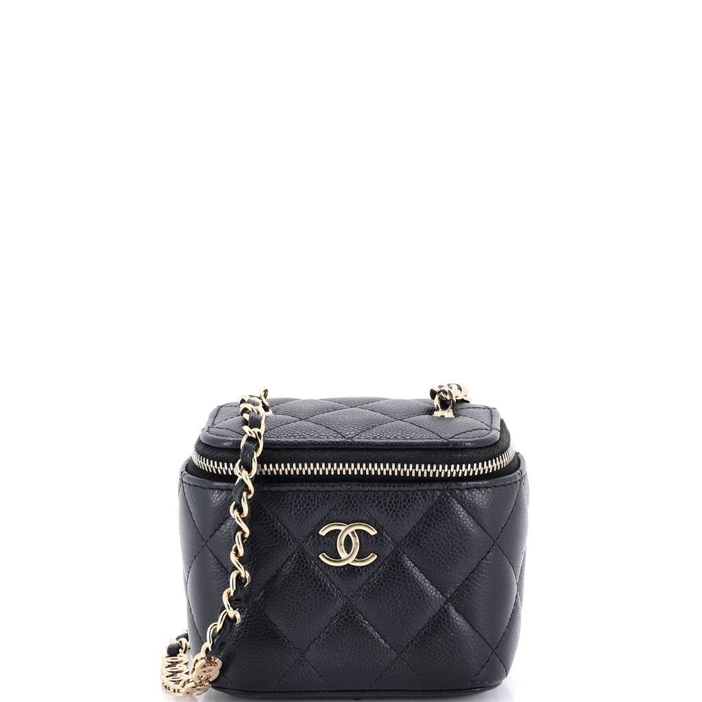 Tiny CC Link Vanity Case with Chain Quilted Caviar Mini