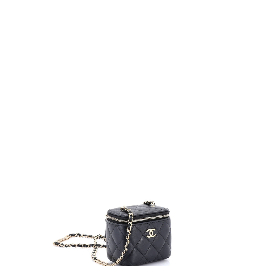 Tiny CC Link Vanity Case with Chain Quilted Caviar Mini