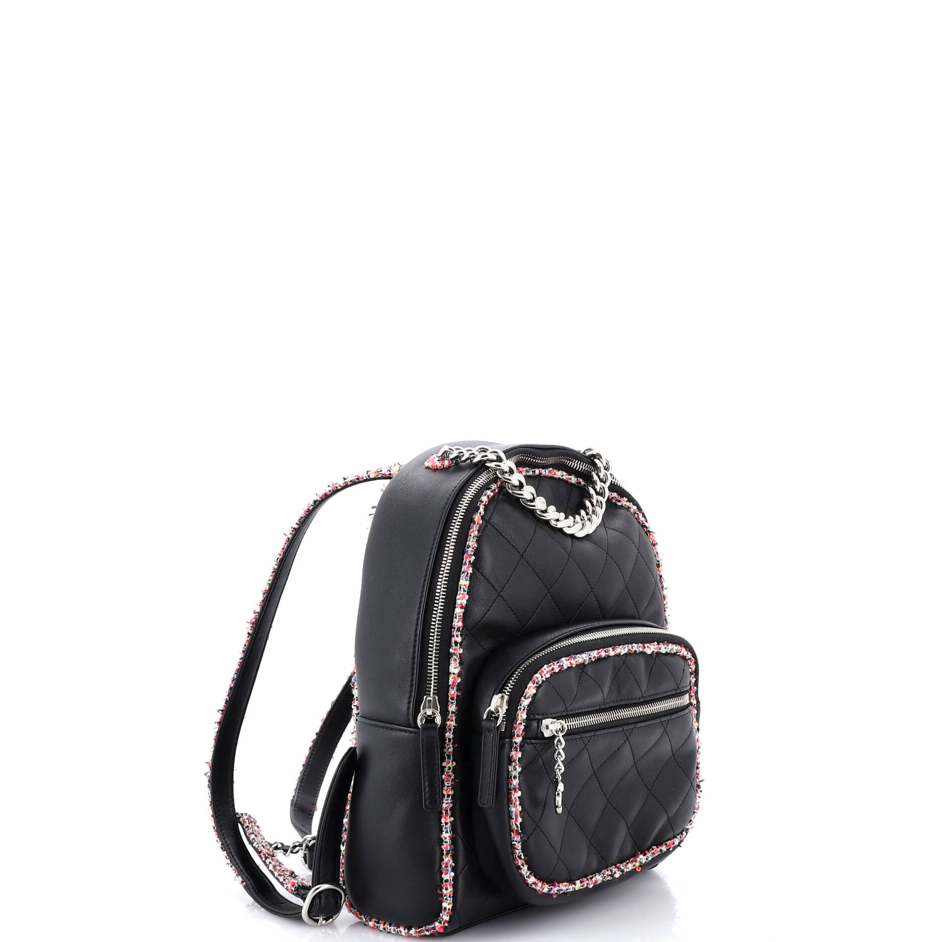 Elegant Trim Backpack Quilted Leather with Tweed Small