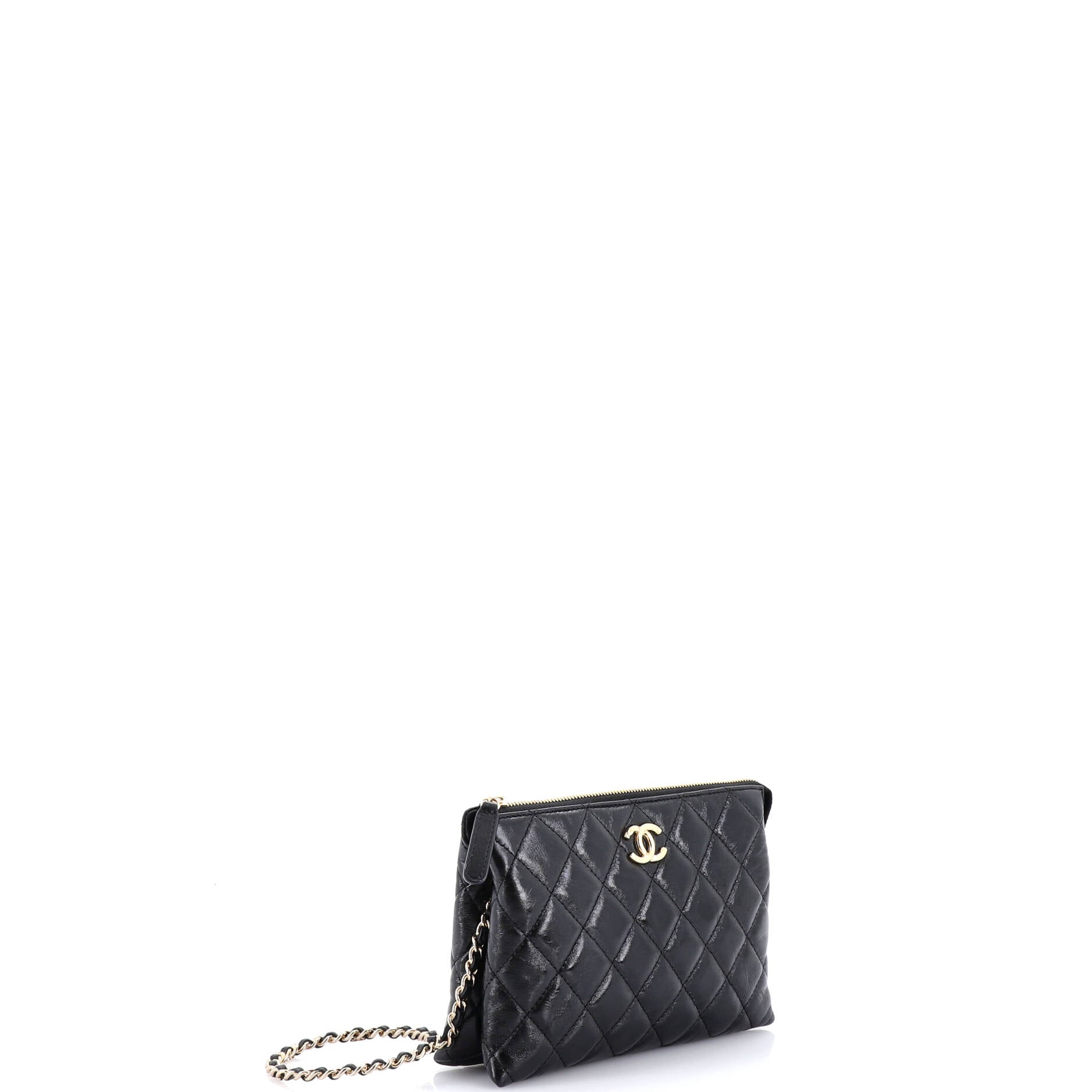 Chain Wristlet Clutch Shiny Crumpled Calfskin