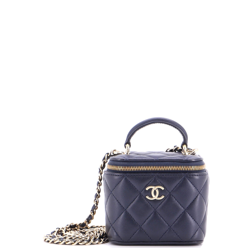 Classic Top Handle Vanity Case with Chain Quilted Lambskin Mini