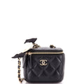 Camellia Bow Vanity Case with Chain Quilted Lambskin Mini