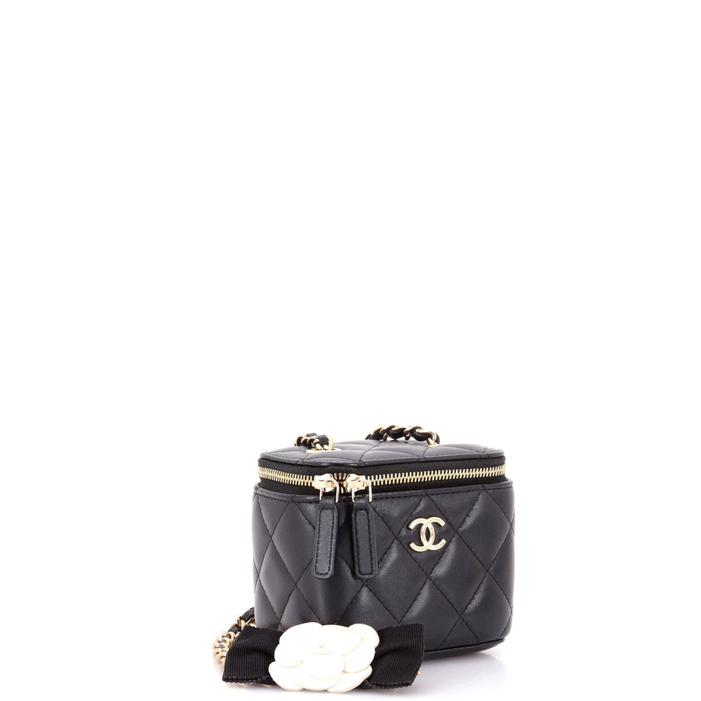 Camellia Bow Vanity Case with Chain Quilted Lambskin Mini