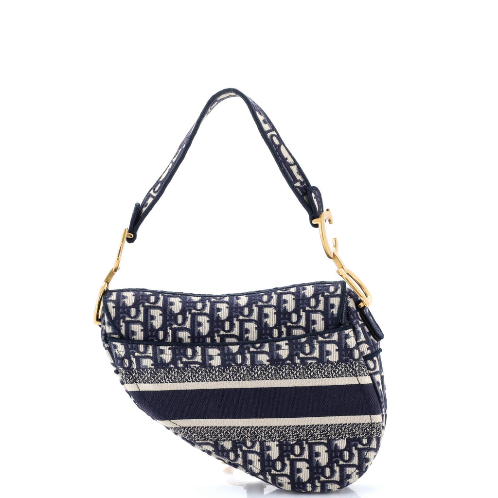 Saddle Handbag Logo Embroidered Oblique Canvas Medium