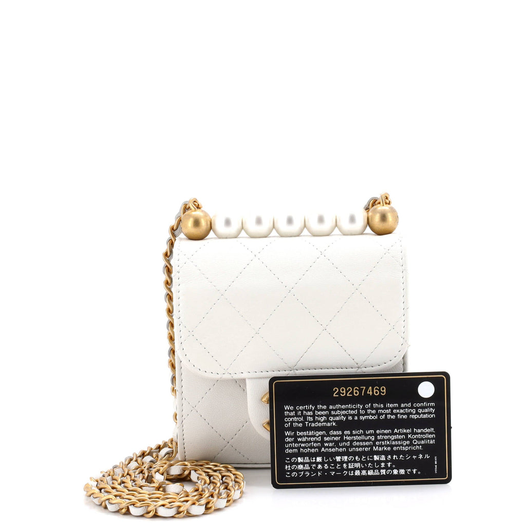 Chic Pearls Flap Clutch with Chain Quilted Goatskin Mini