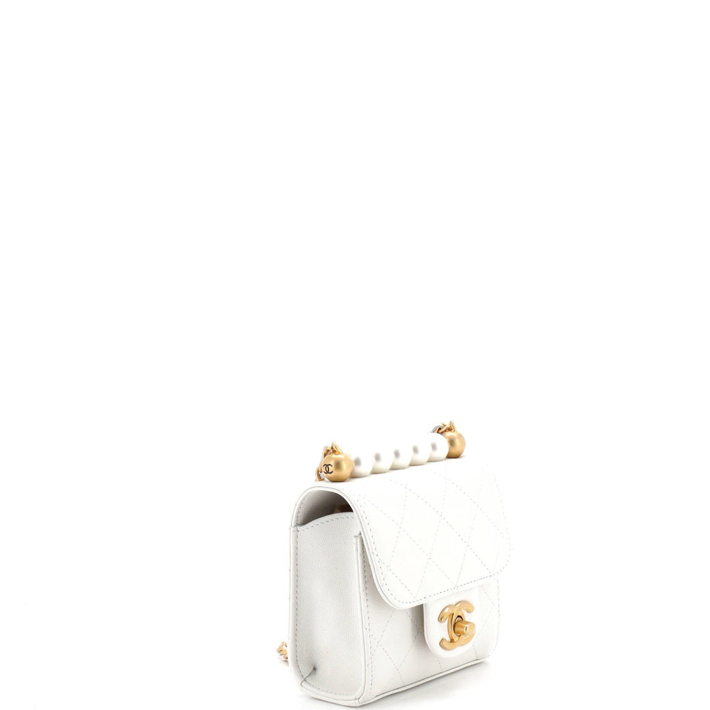 Chic Pearls Flap Clutch with Chain Quilted Goatskin Mini