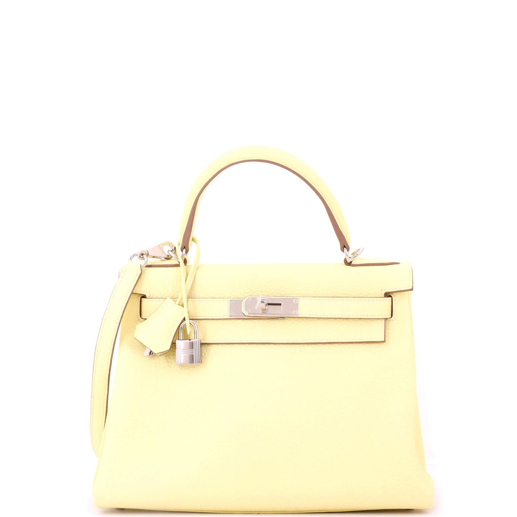 Kelly Handbag Jaune Poussin Clemence with Palladium Hardware 28