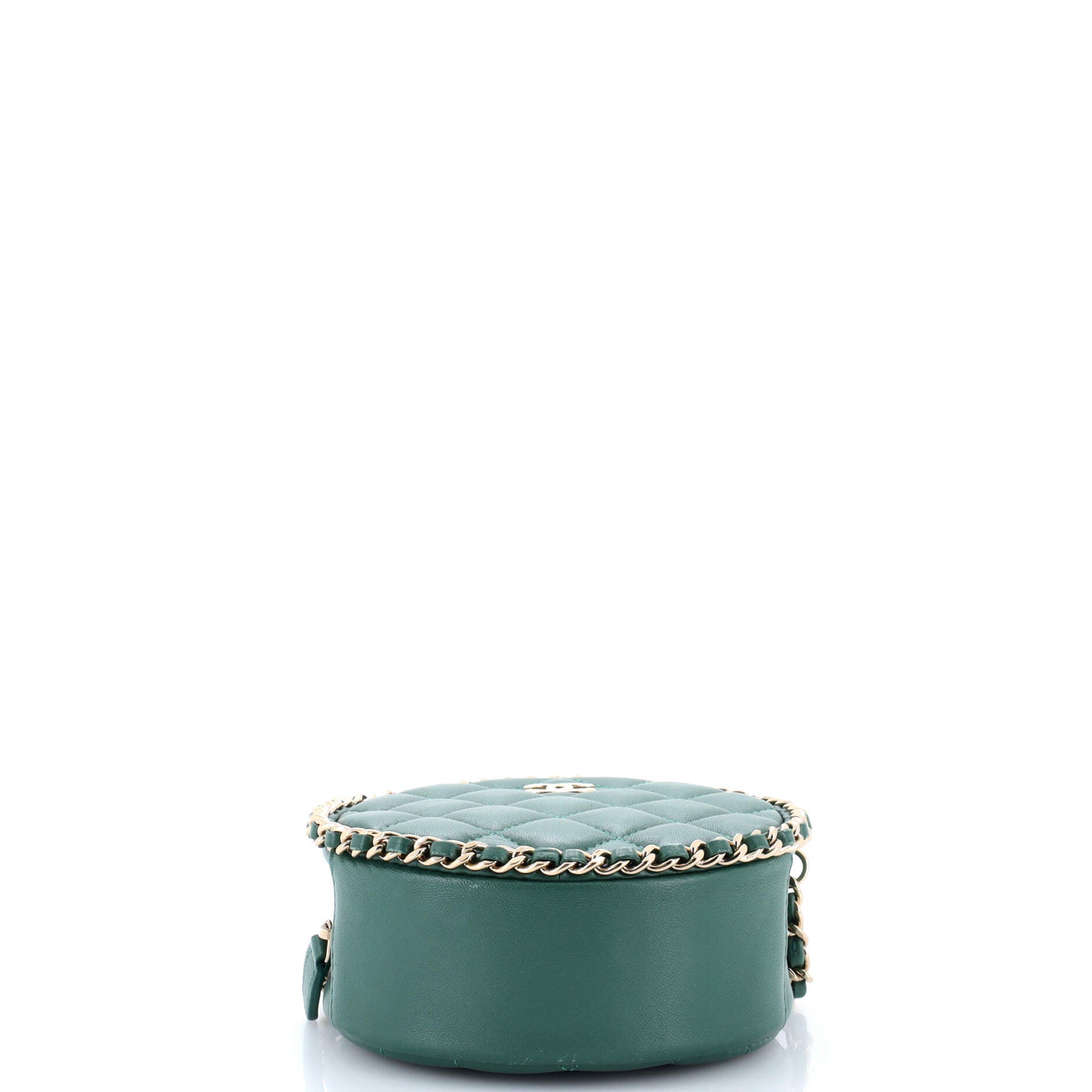 Chain Around Round Clutch with Chain Quilted Lambskin