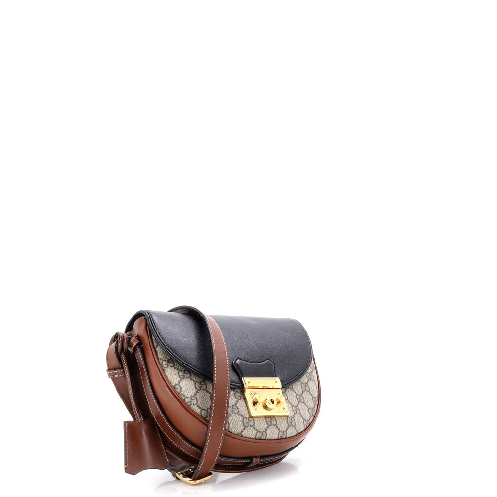 Padlock Saddle Shoulder Bag GG Coated Canvas and Leather Small