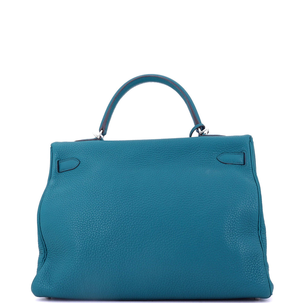 Kelly Handbag Bleu Izmir Clemence with Palladium Hardware 35