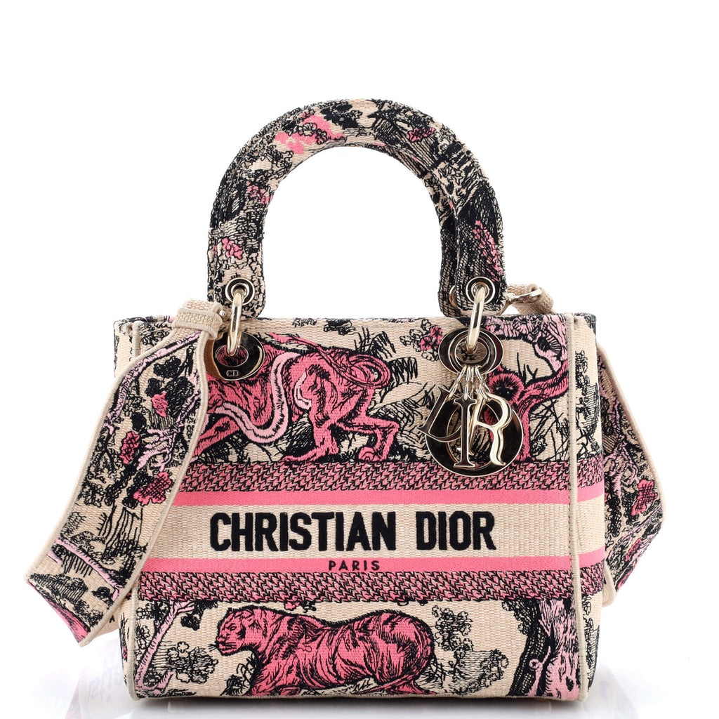 Lady D-Lite Bag Embroidered Raffia Medium