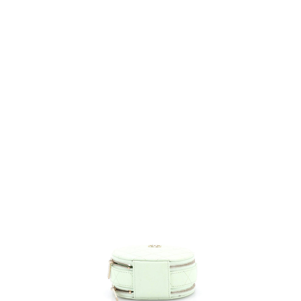 Handle with Care Round Vanity Case with Chain Quilted Caviar Small
