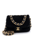 CC Bar Chain Handle Flap Bag Quilted Shearling Small