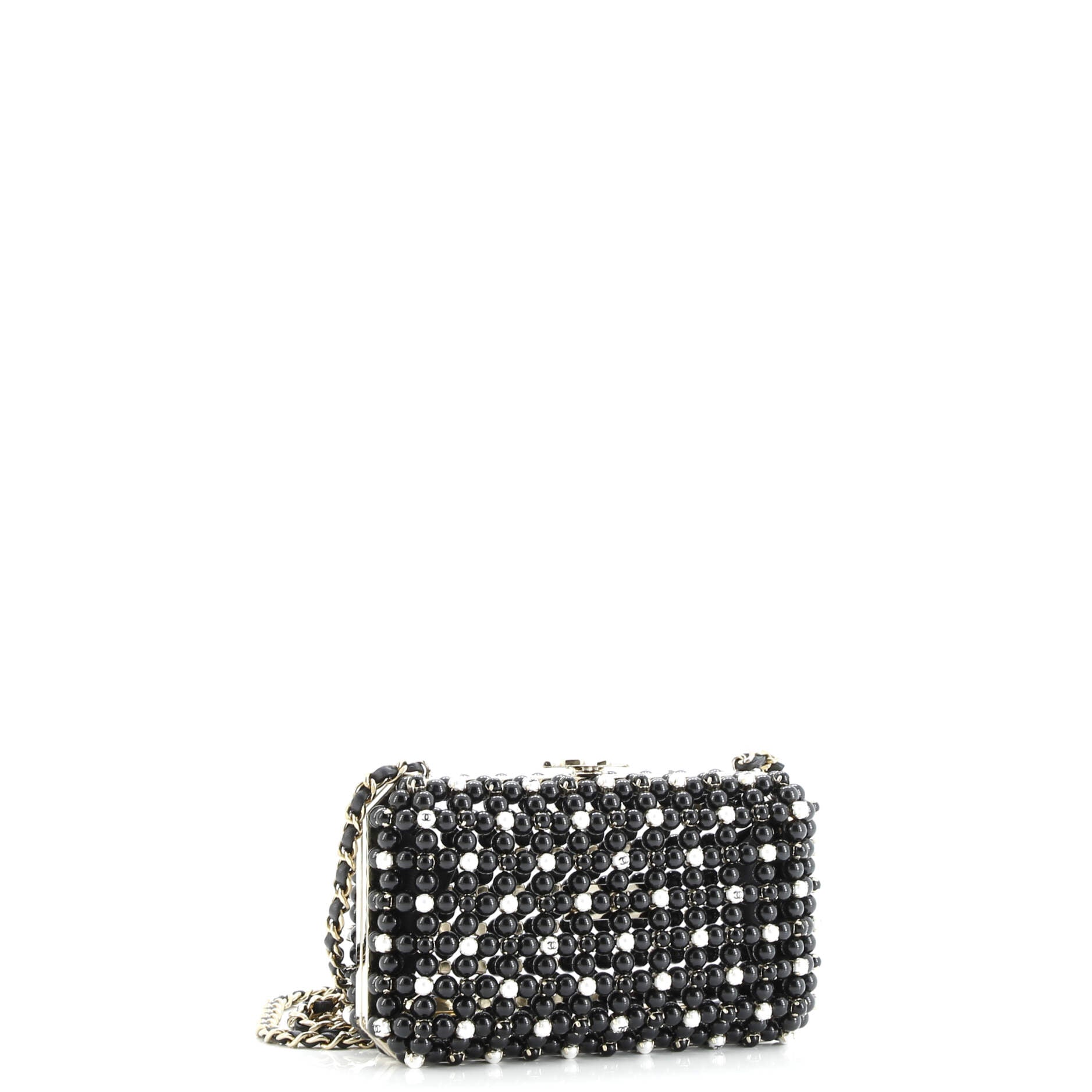 CC Box Minaudiere Metal with Beads and Faux Pearls