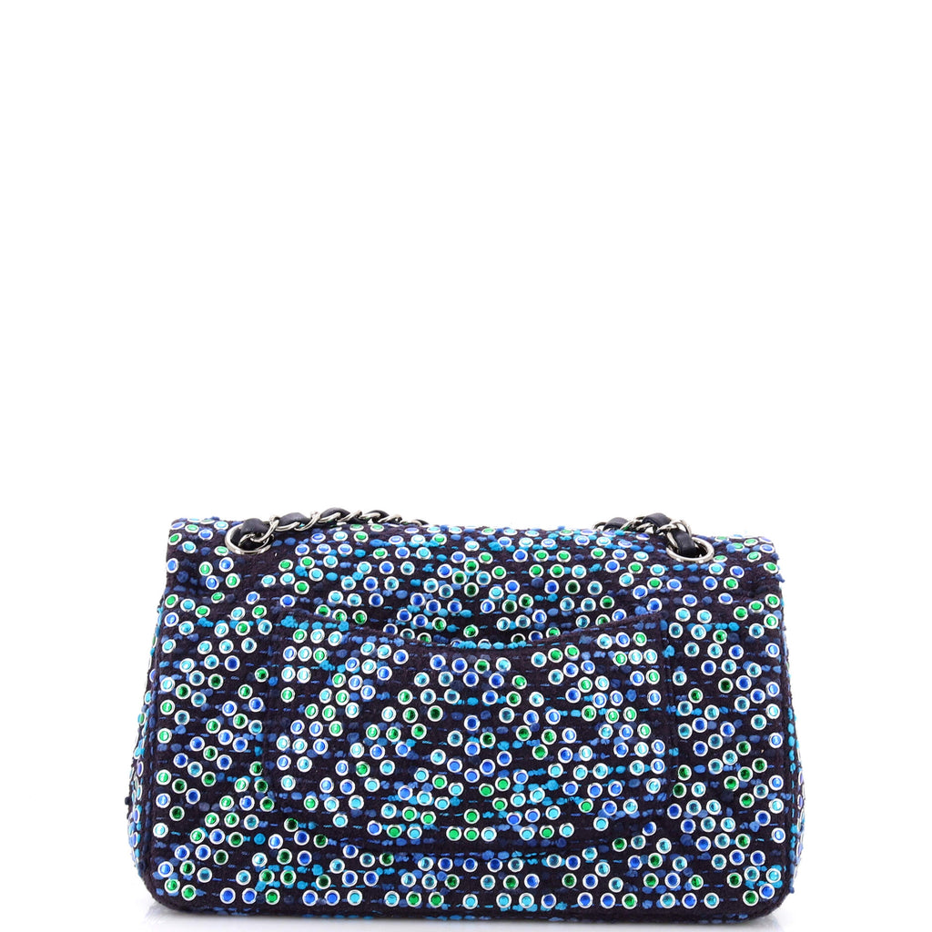Classic Double Flap Bag Chevron Tweed and Rhinestones Medium