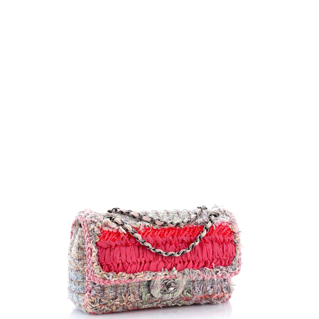 CC Chain Flap Bag Braided Tweed and Ribbon Medium