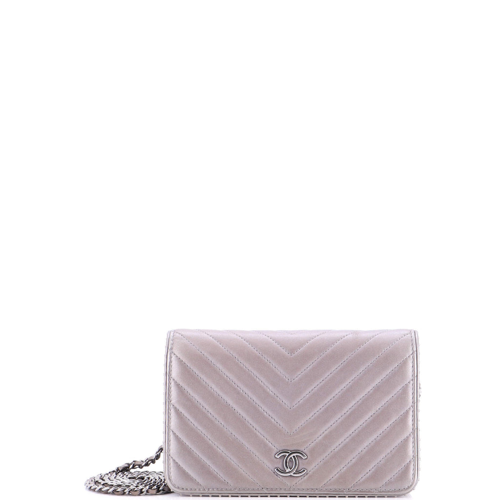Wallet on Chain Chevron Lambskin with Studded Detail